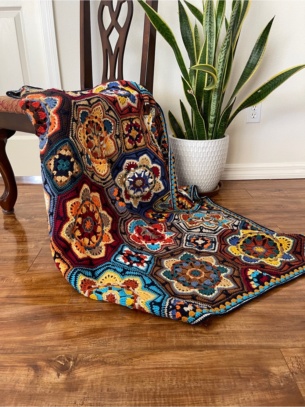 Crochet Throw Blanket, Multicolor, Persian Tile Style, Acrylic, 50” x 50”